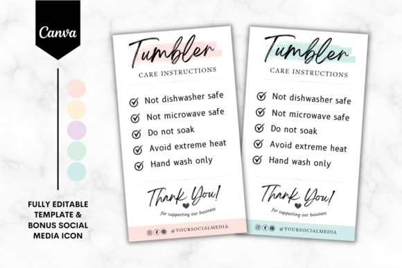Download Tumbler Care Card Template 5 Colors - Car Collection